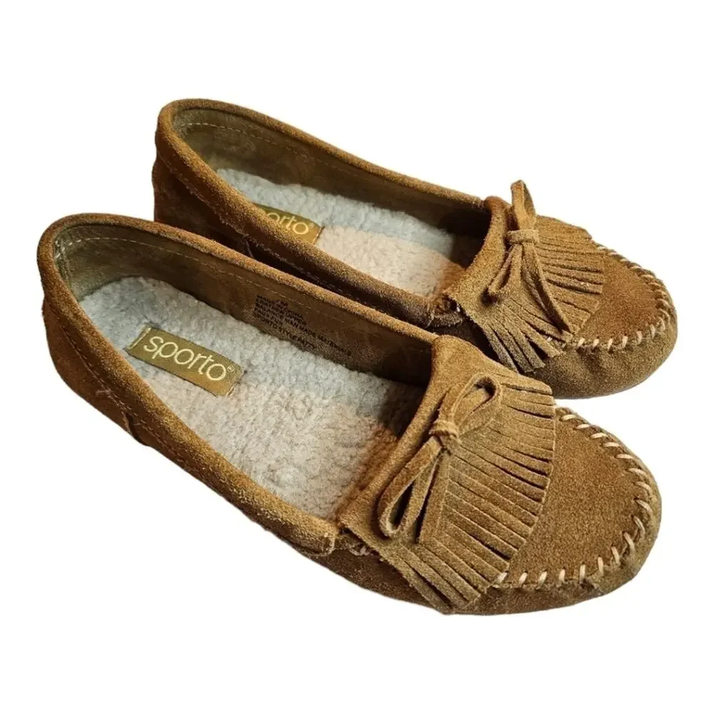 Sporto Patty Suede Fringe Driving Moccasin Slip on Loafer Shoes 7M